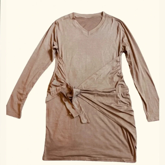 Tan Faux Wrap Dress Mini Long sleeve v neck size xl - Picture 3 of 7